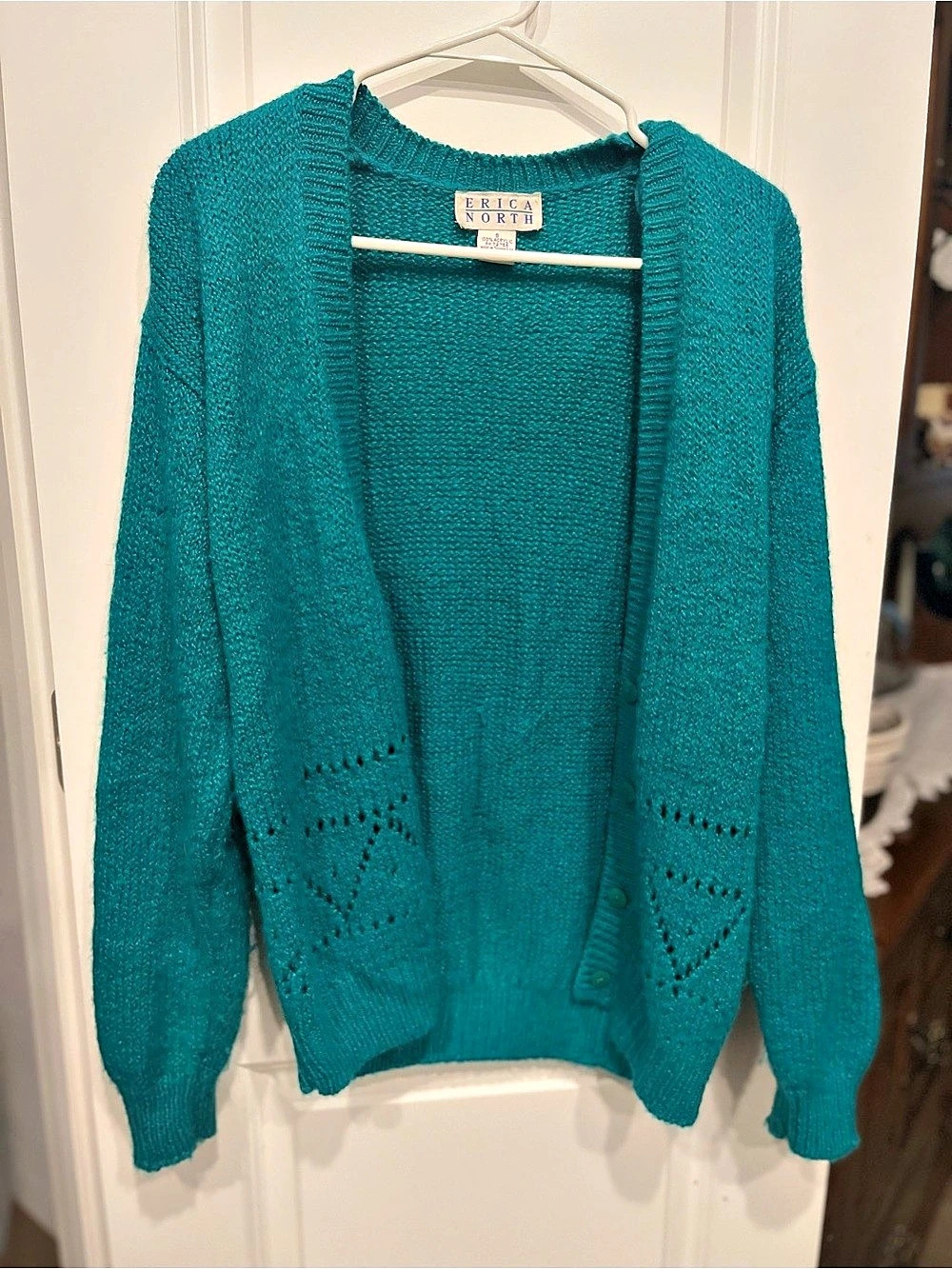Vintage Erica North Openwork Cardigan in Teal
